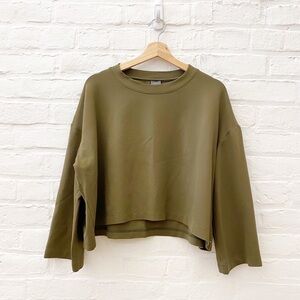 Grei New York || Ponte Memory Knit Pullover Boxy Jumper Crop Bell Sleeve Green S